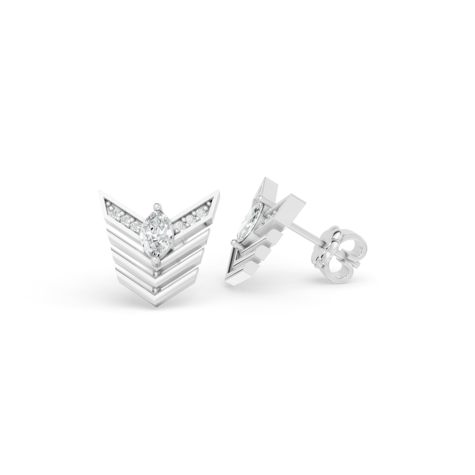 034 Ctw 14k White Gold Diamond Arrow Stud Earrings 1305$